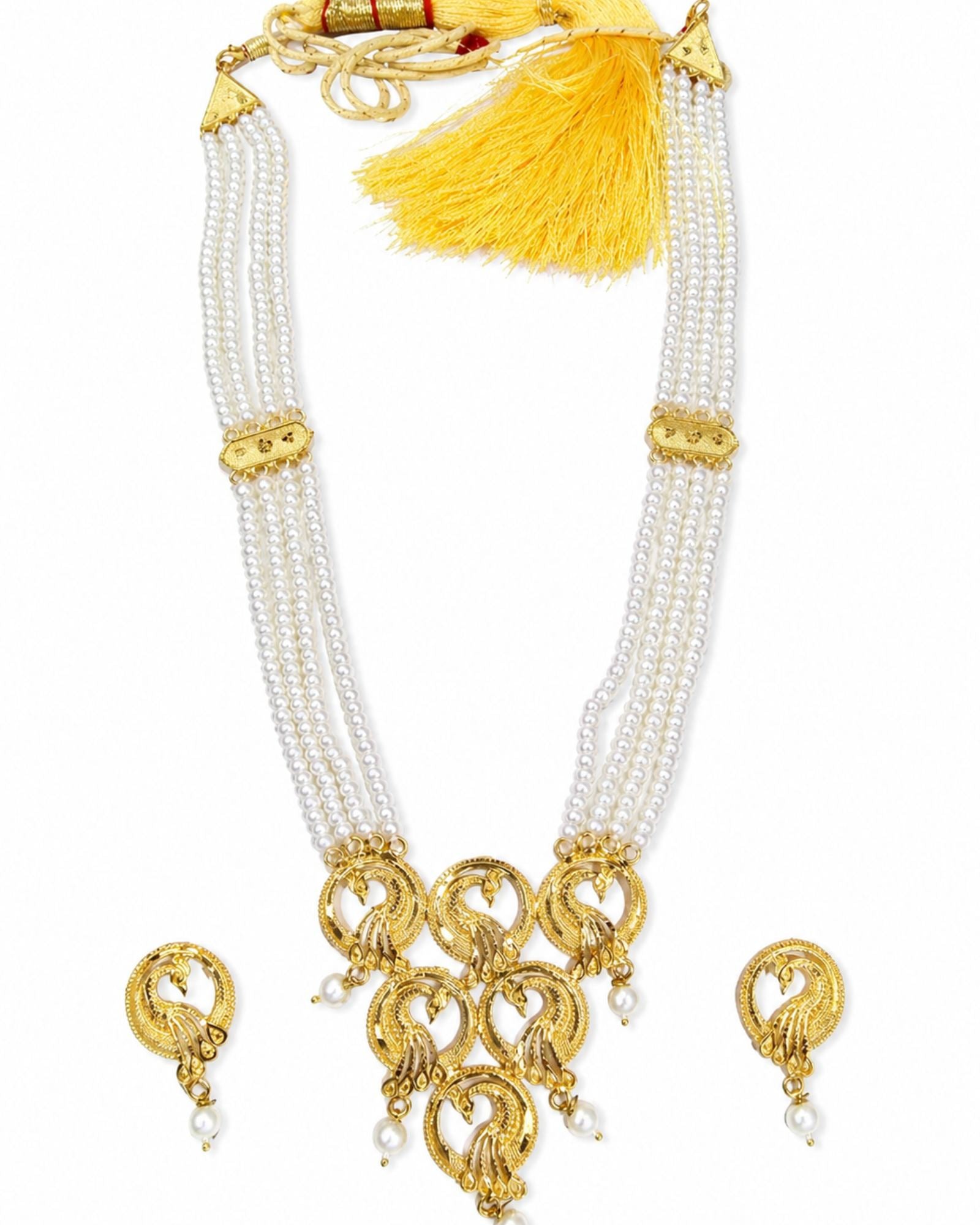 City Girl 24CT Gold Plated 4-Line Pearl Necklace Set with Matching Earrings | Elegant Multi-Strand Traditional Jewellery