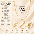 City Girl Jewellery 24 Inch Gold Plated Beaded Chain Necklace for Women | 6g Lightweight | Elegant Daily Wear Fashion Chain | Traditional & Casual Jewellery | Gift for Women & Girls
