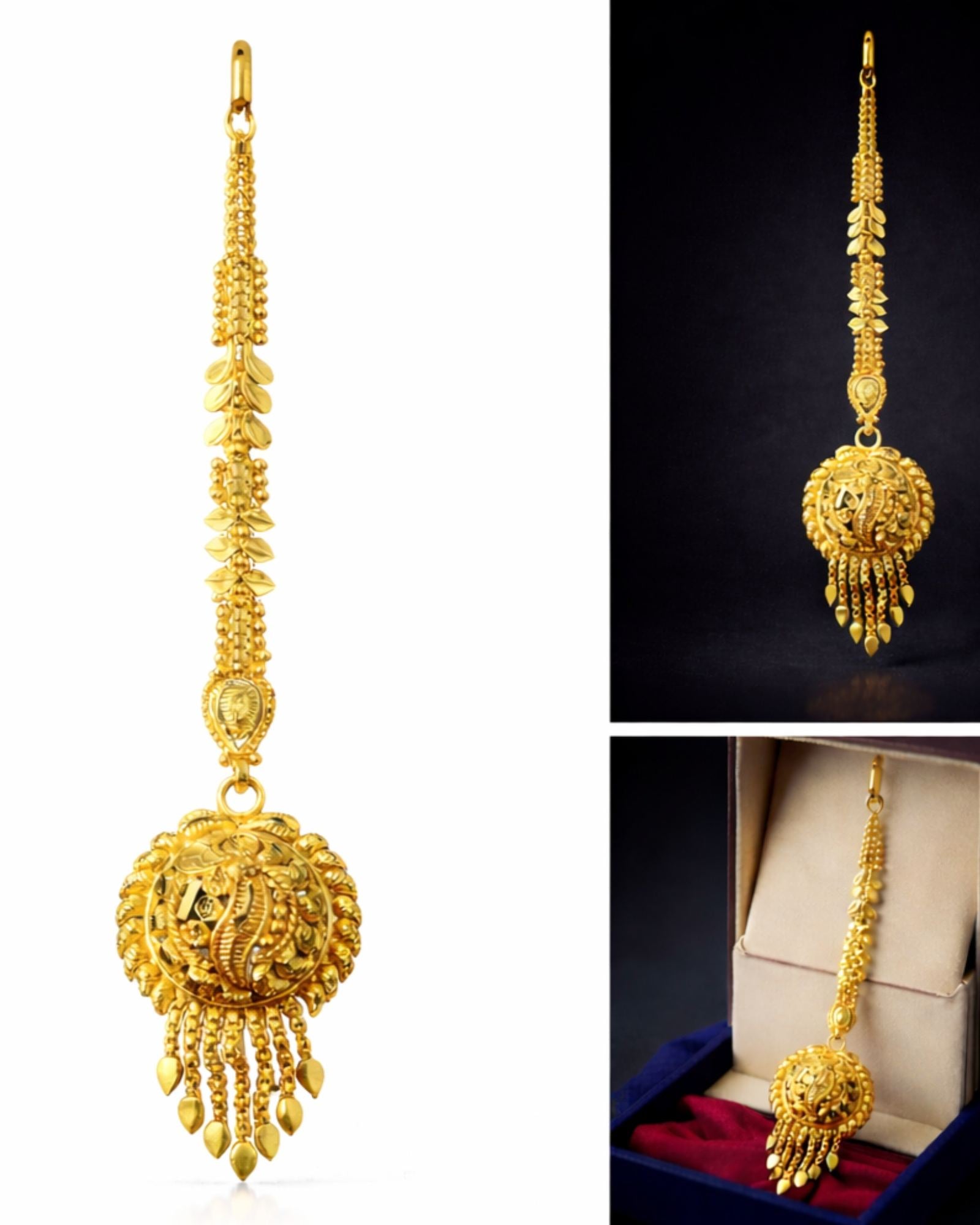 City Girl 24Ct Gold Plated Copper Maang Tikka – Traditional Bridal Matha Patti Style Forehead Jewelry for Wedding & Festive Wear