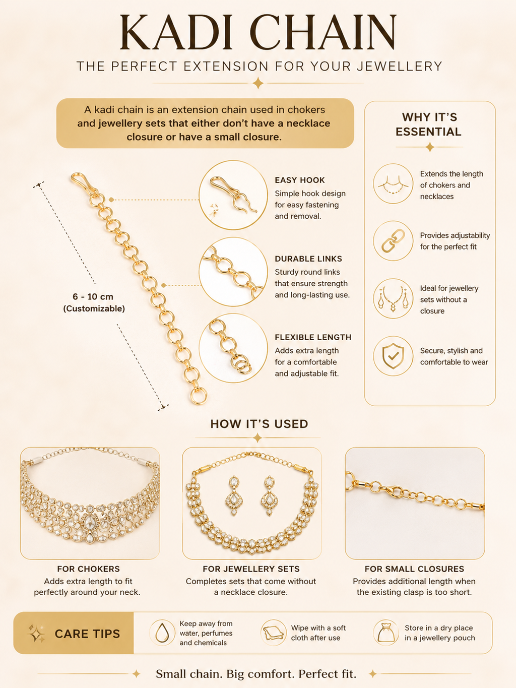 City Girl Kadi Chain Extension Pair Gold Plated | Adjustable Necklace Extender for Chokers, Jewellery Sets & Small Closures | Pair of 2 | Fashion Jewellery Accessory