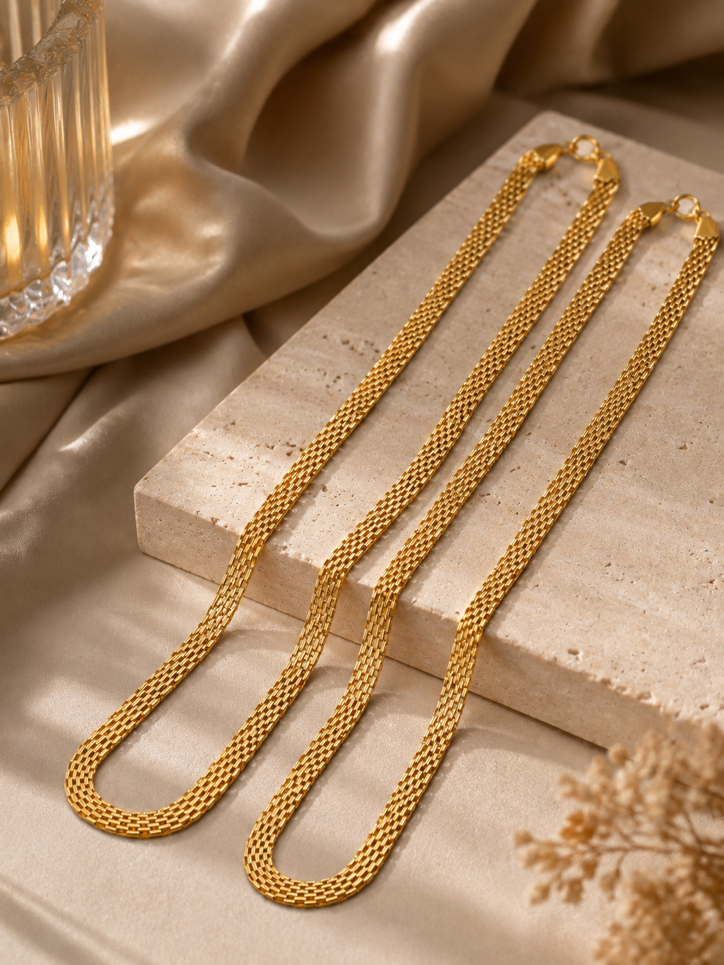 City Girl Jewellery Gold Plated Chain Pack of 2 for Men & Women | 24 Inch Brass Chain Necklace with S Hook Lock | Stylish Western & Fusion Wear Jewellery