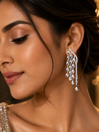 City Girl AD Rhodium-Plated CZ Stone Stud Earrings for Women and Girls (AD ER 14)