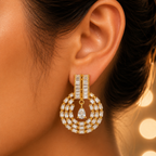 City Girl Jewellery Gold-Plated Baguette CZ Circular Drop Earrings for Women | Premium Statement Party Wear Earrings