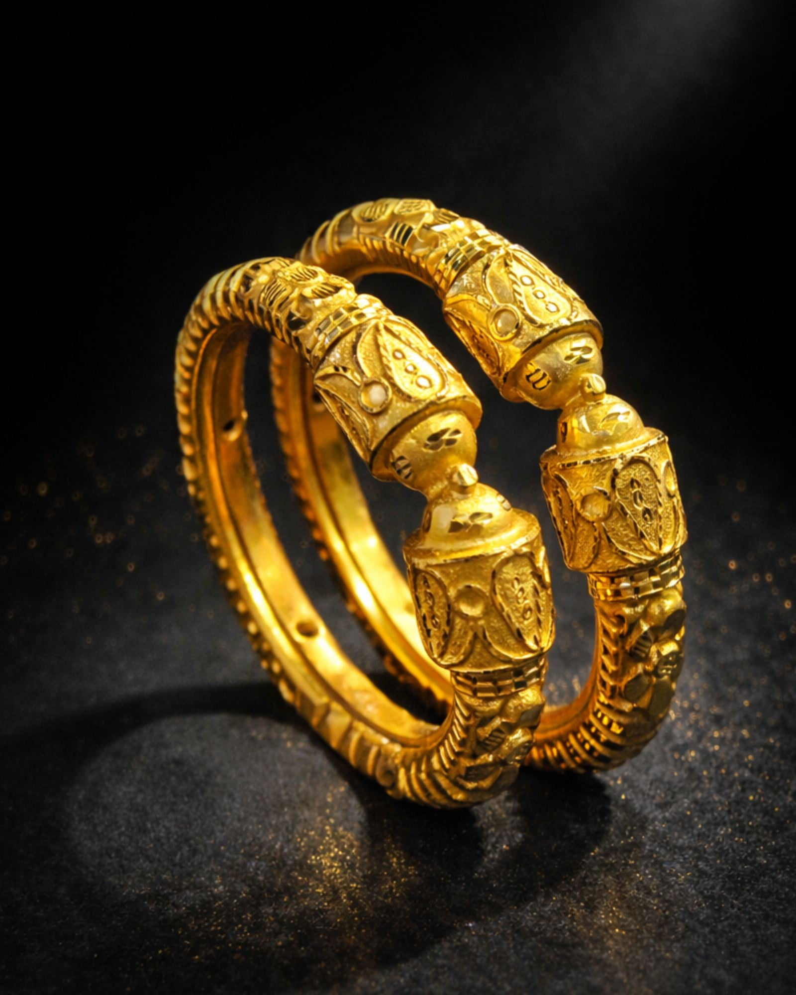 City Girl 24Ct Gold Plated Leaf Design Bangles – Traditional Statement Kada Set for Wedding & Party Wear