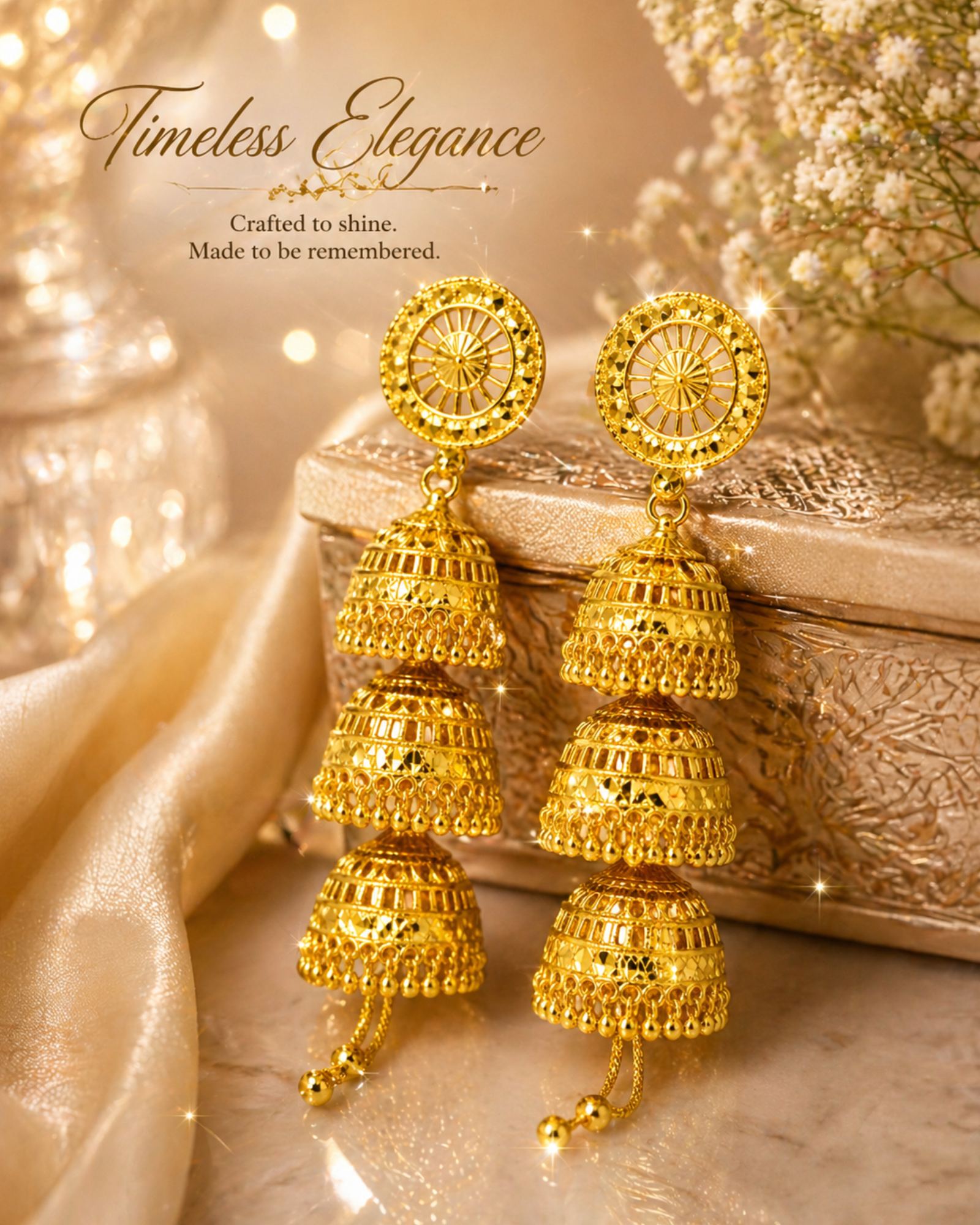 City Girl 24CT Gold Plated Long Jhumka Earrings | 8.5 CM Traditional Layered Temple Design | Statement Ethnic Jewellery