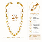 Manikya Jewellery 18CT Gold Plated Rectangular Link Chain Necklace for Women | Paperclip Style Necklace with S-Hook Clasp | Minimalist Daily Wear Fashion Jewellery