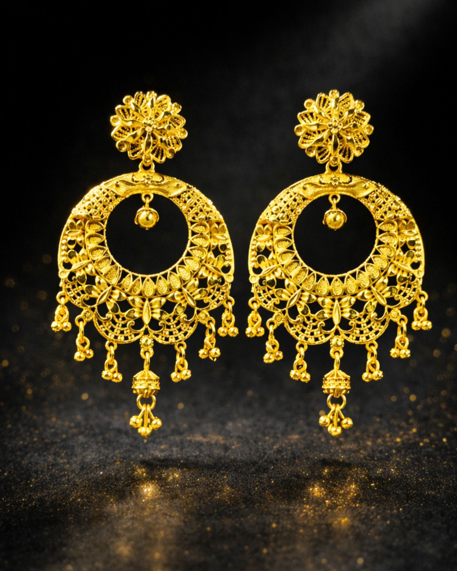 City Girl 24CT Gold Plated Chand Bali Earrings for Women | Traditional Copper Base Ethnic Jhumka Style | 7 cm Long Statement Earrings for Wedding & Festive Wear