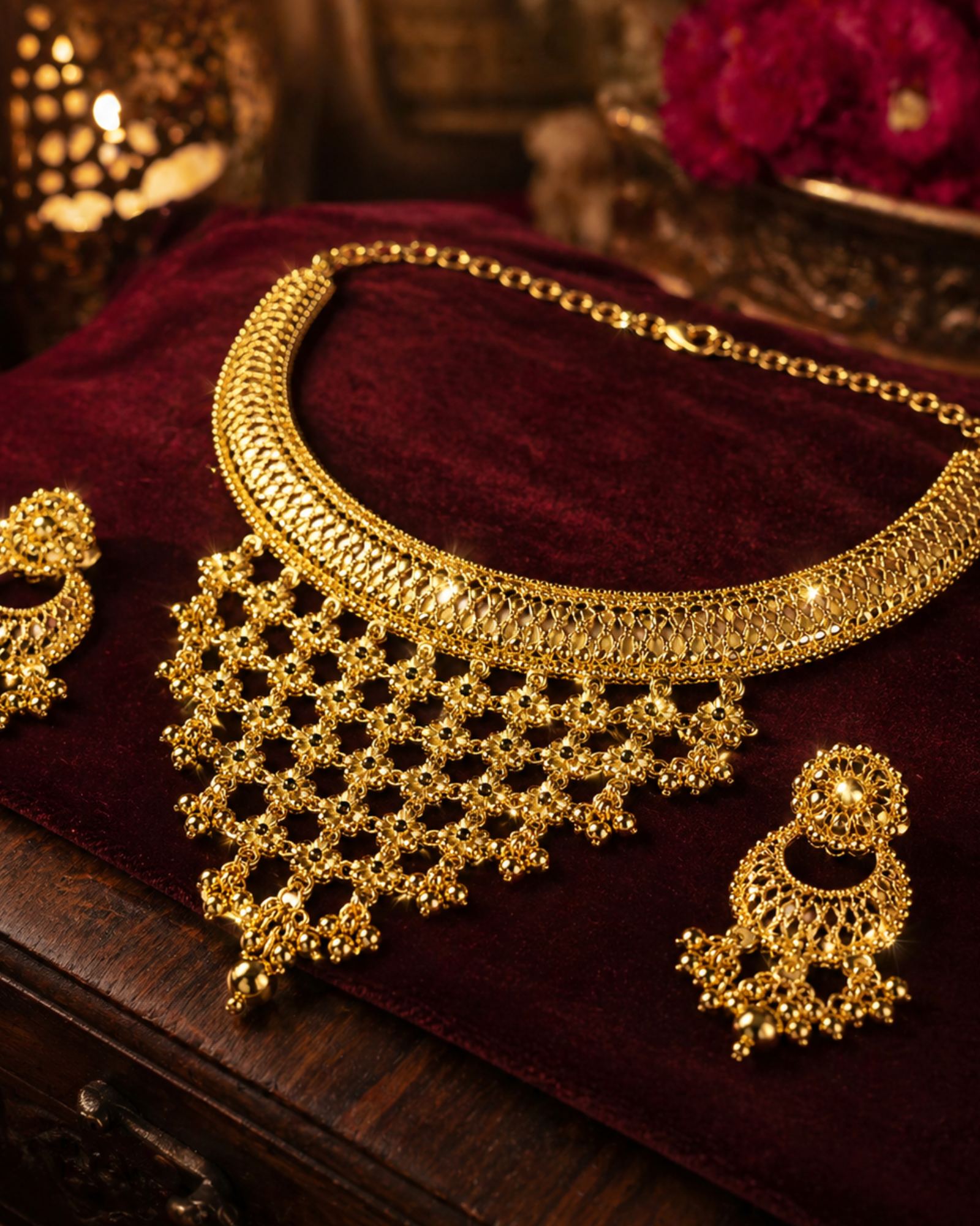 24 Ct Gold Plated Traditional Chand Bali Jewellery Set for Women | Elegant Choker Necklace with Matching Earrings | Bridal & Festive Wear