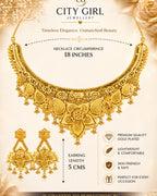 City Girl 24K Gold Plated Traditional Necklace Set with Matching Earrings | Antique Bridal Choker Jewellery Set for Women & Girls