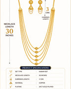 24CT Gold Plated Long Layered Haram Necklace Set for Women | Copper Base Traditional Jewellery | 30 Inch Necklace with Matching Earrings (3 cm) | Ethnic Wedding & Festive Wear