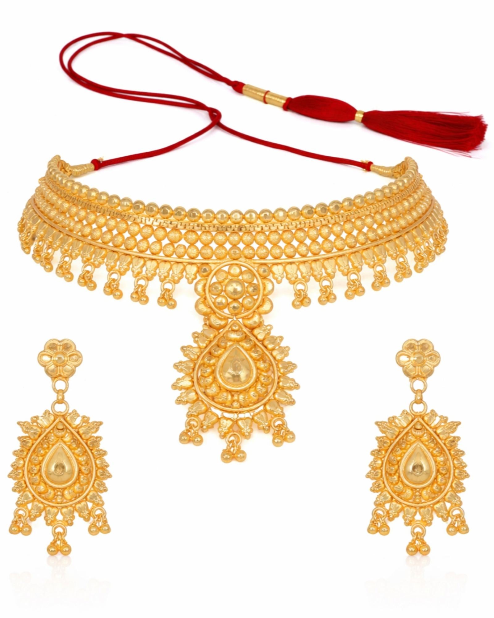 MANIKYA Gold Plated Copper Choker Necklace Set for Women | Bridal Wedding Jewellery Set with Earrings | Traditional Ethnic Party Wear