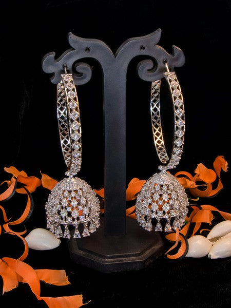 City Girl AD Rhodium-Plated CZ Stone Half Hoop Earrings for Women and Girls