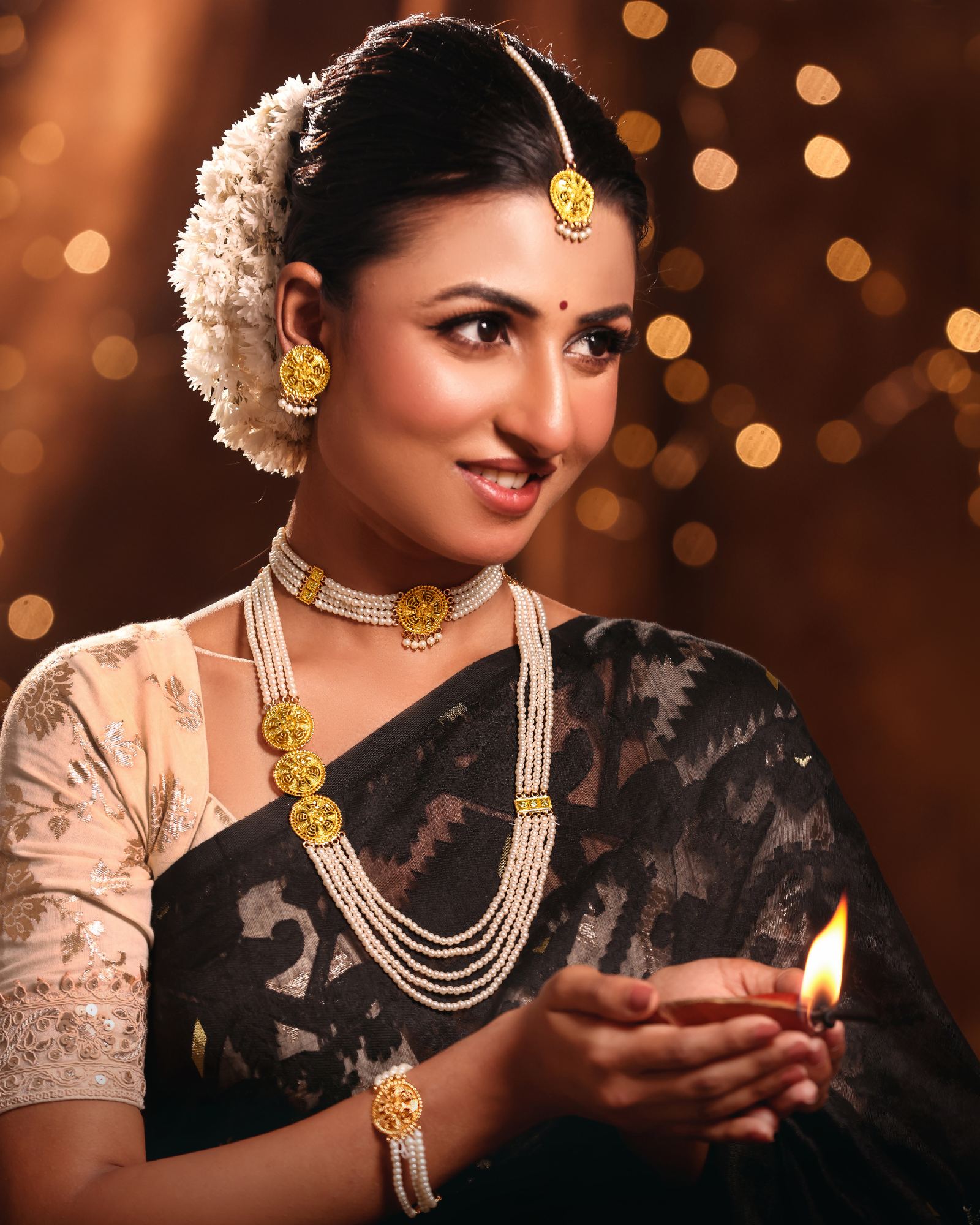 City Girl 24CT Gold Plated Long Layered Haram Set | Copper Base Traditional Necklace | 30 Inch Long Necklace with 3 cm Earrings | Ethnic Jewellery for Women