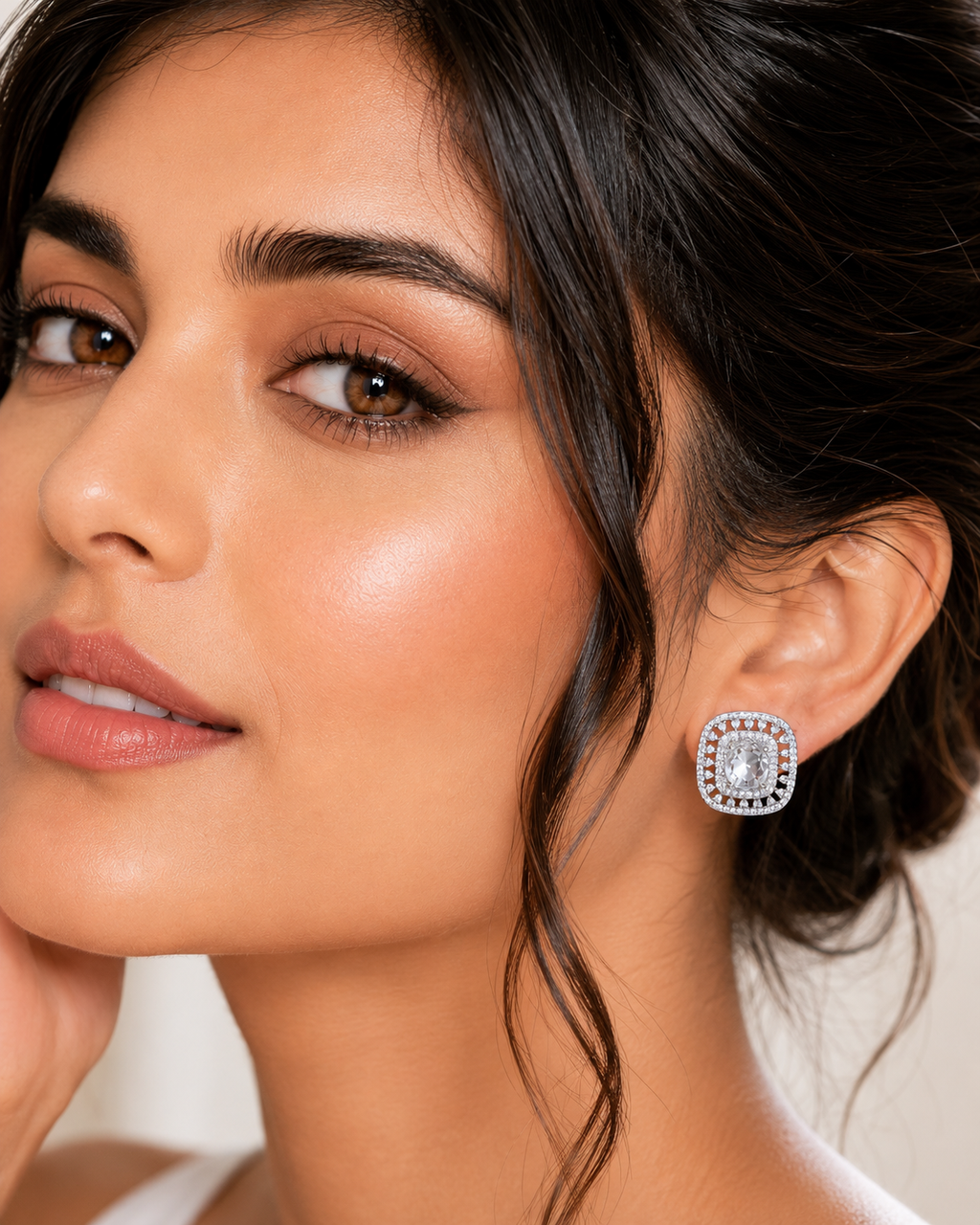 City Girl Cz Stone Rhodium Silver color Western  Stud Earring.