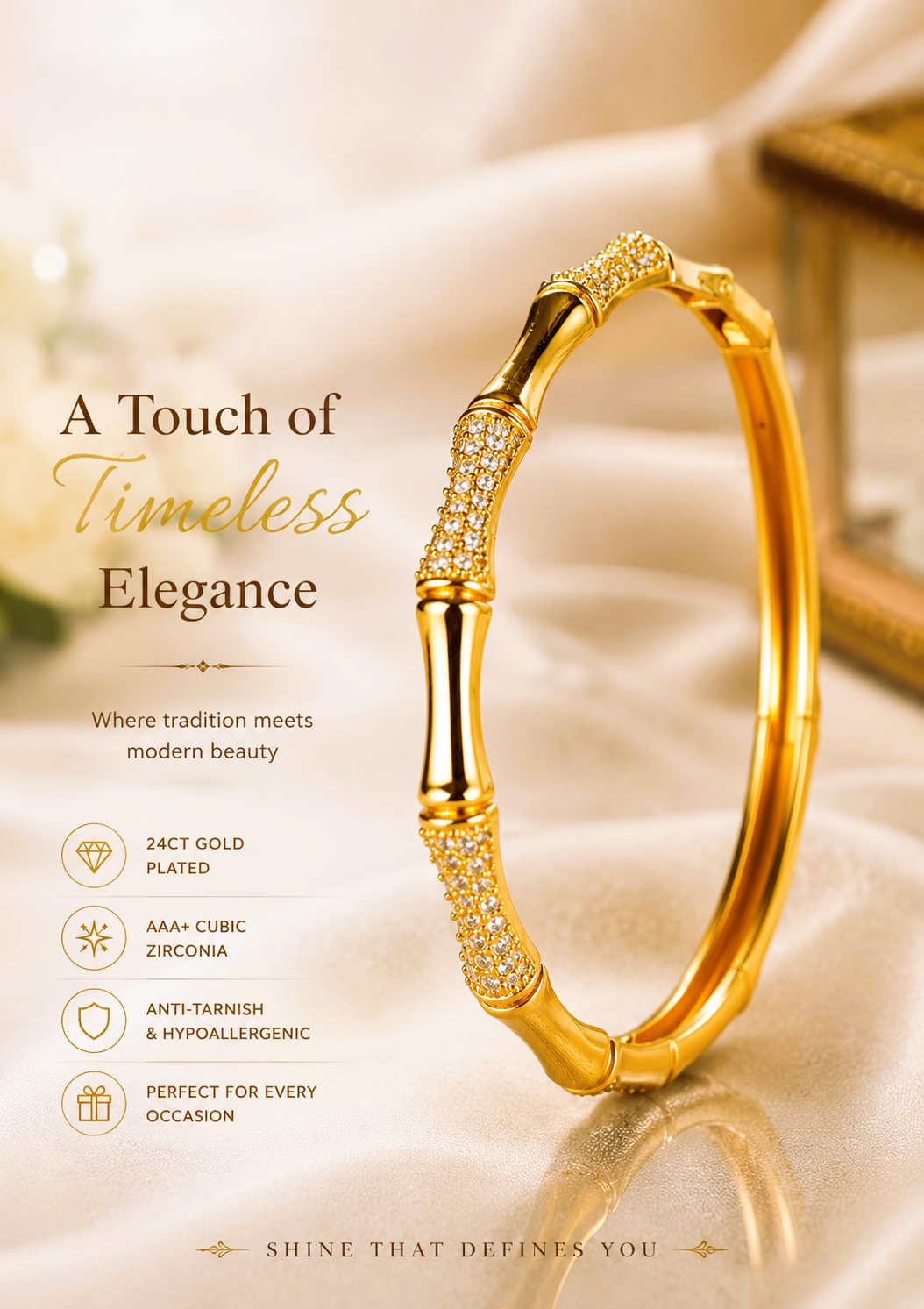 City Girl Jewellery Gold Plated American Diamond Bracelet for Women | Openable Kada Bracelet | CZ Stone Studded Elegant Bangle | Lightweight Daily Wear & Party Wear Bracelet | Anniversary, Wedding & Gift for Women
