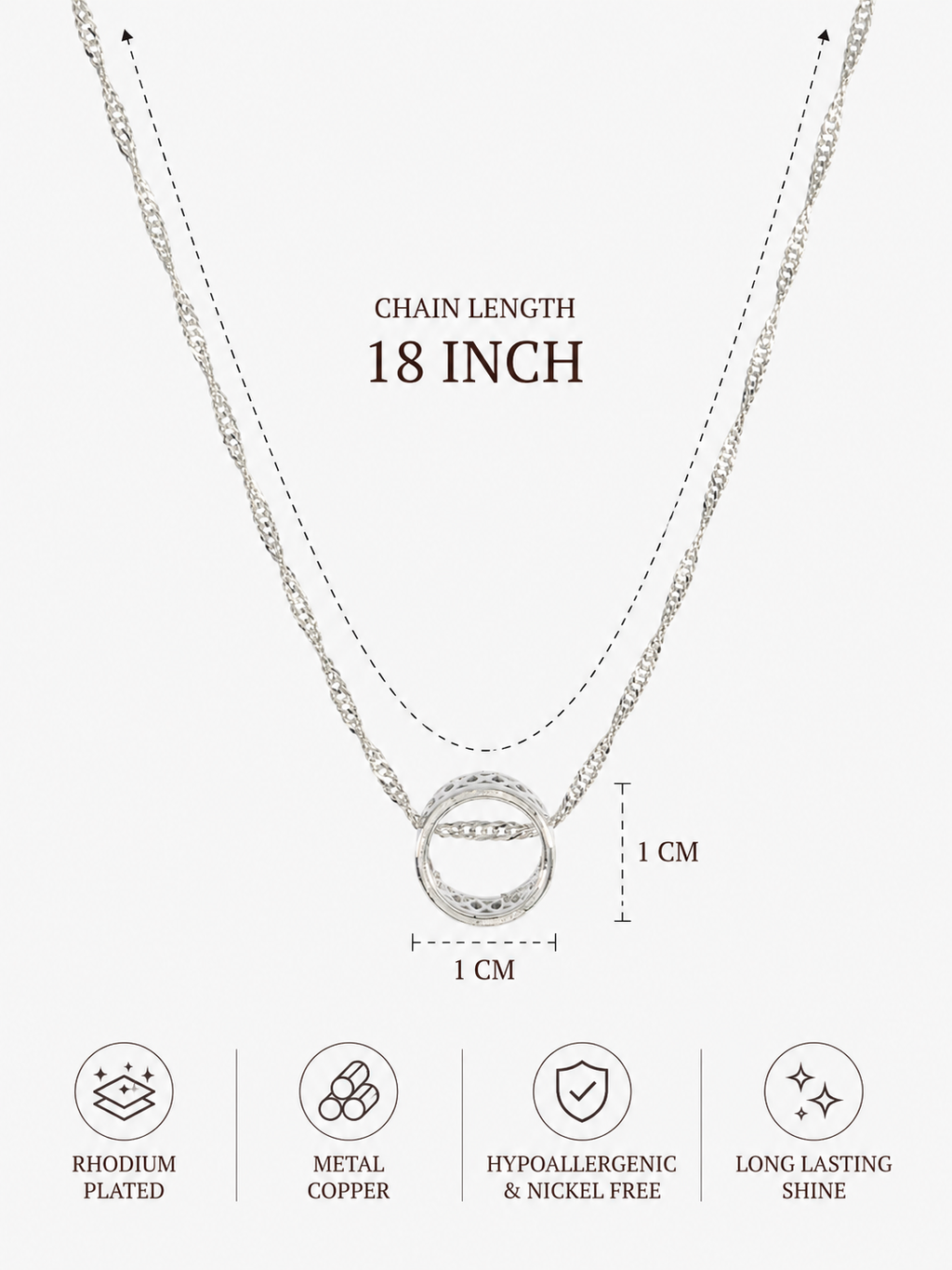 City Girl Rhodium Plated Circular Ring Pendant for Girls | 18 Inch Minimal Necklace | Elegant Daily Wear| Lightweight Minimal Jewellery | Copper Base Metal | Elegant Minimalist Daily Wear Jewellery | Hypoallergenic & Nickel Free