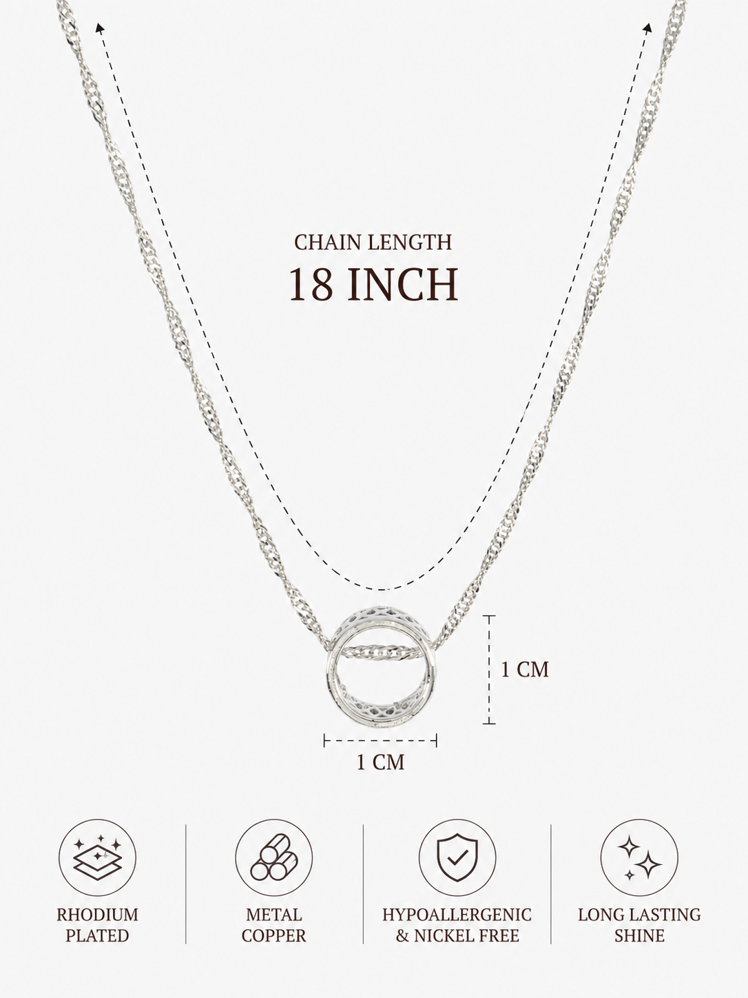 City Girl Rhodium Plated Circular Ring Pendant for Girls | 18 Inch Minimal Necklace | Elegant Daily Wear| Lightweight Minimal Jewellery | Copper Base Metal | Elegant Minimalist Daily Wear Jewellery | Hypoallergenic & Nickel Free