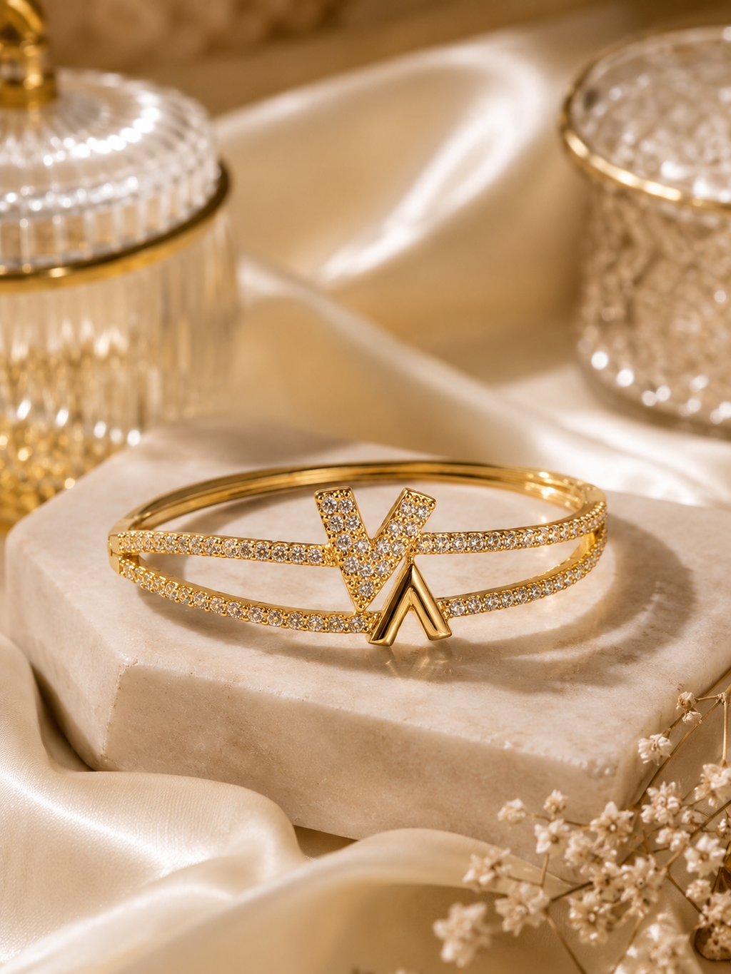CITYGIRL Gold Plated Arrow Design Bracelet for Women | AAA Cubic Zirconia Stone Bracelet (CITY GIRL ADFX 06)Anti Tarnish Daily Wear Bangle | Elegant Party, Wedding & Gift Jewellery for Girls & Women