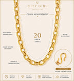 City Girl Jewellery 24K Gold Plated Textured Link Chain Necklace for Women & Men | Premium Statement Chain with S-Hook Clasp | Western Wear Fashion Jewellery