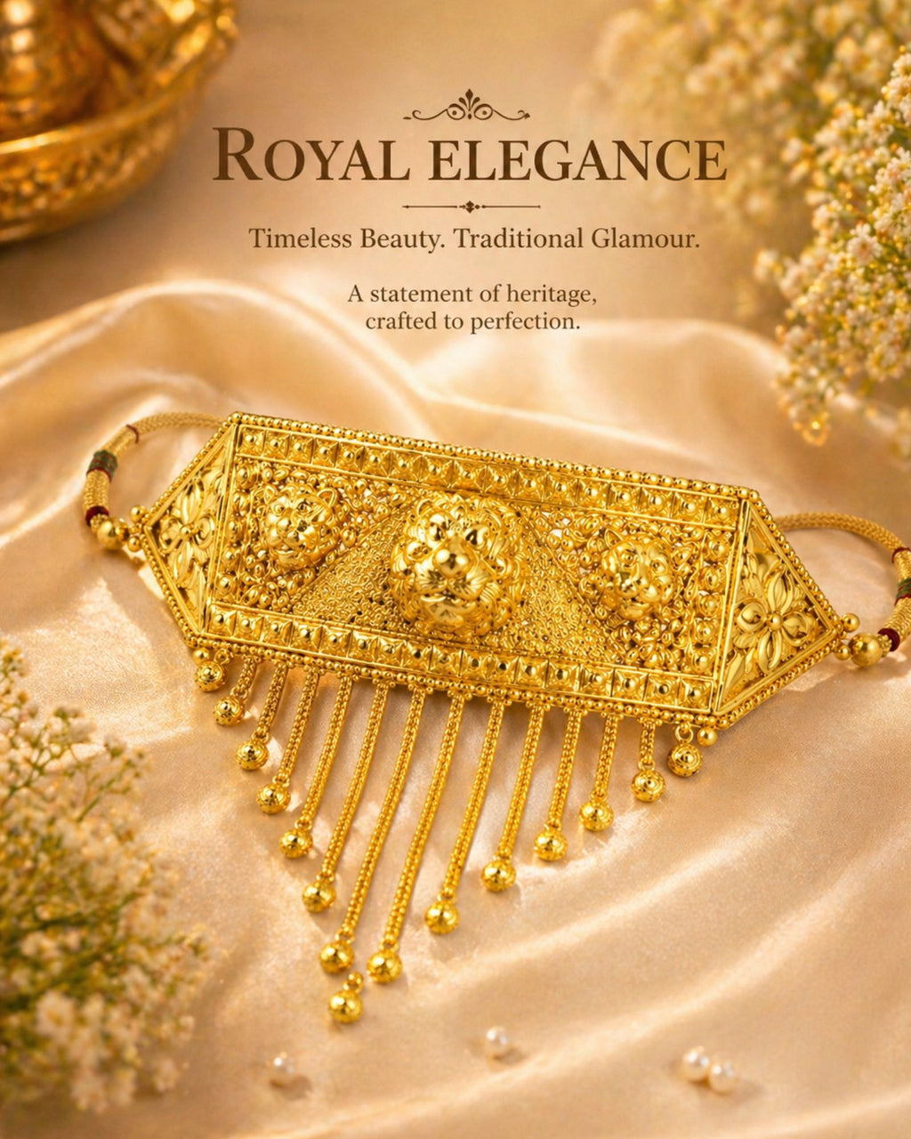 City Girl 24CT Gold Plated Temple Choker Necklace | 15 CM Traditional Statement Jewellery with Adjustable Dori | Bridal & Festive Wear