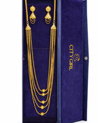 24CT Gold Plated Long Layered Haram Necklace Set for Women | Copper Base Traditional Jewellery | 30 Inch Necklace with Matching Earrings (3 cm) | Ethnic Wedding & Festive Wear