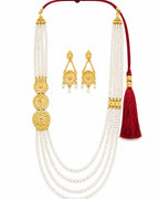 City Girl Traditional Pearl Layered Necklace Set with Earrings | 30 Inch Multi-Layer Pearl Mala | Gold Plated Ethnic Jewellery Set for Women | Adjustable Dori | Wedding & Festive Wear
