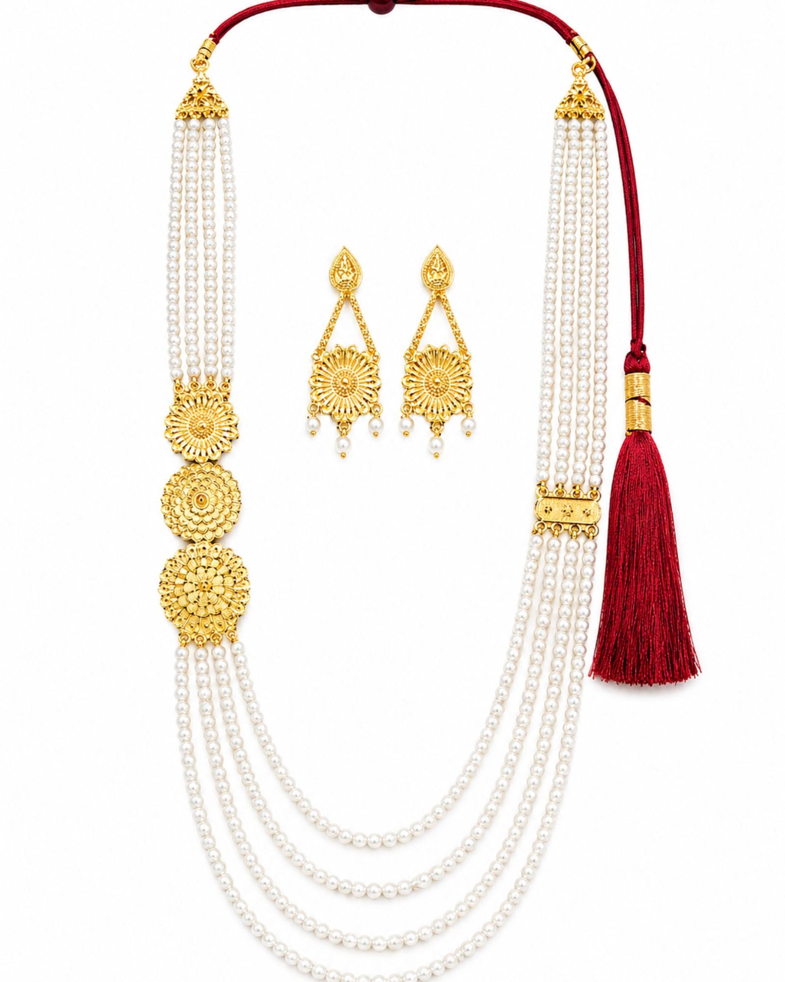 City Girl Traditional Pearl Layered Necklace Set with Earrings | 30 Inch Multi-Layer Pearl Mala | Gold Plated Ethnic Jewellery Set for Women | Adjustable Dori | Wedding & Festive Wear