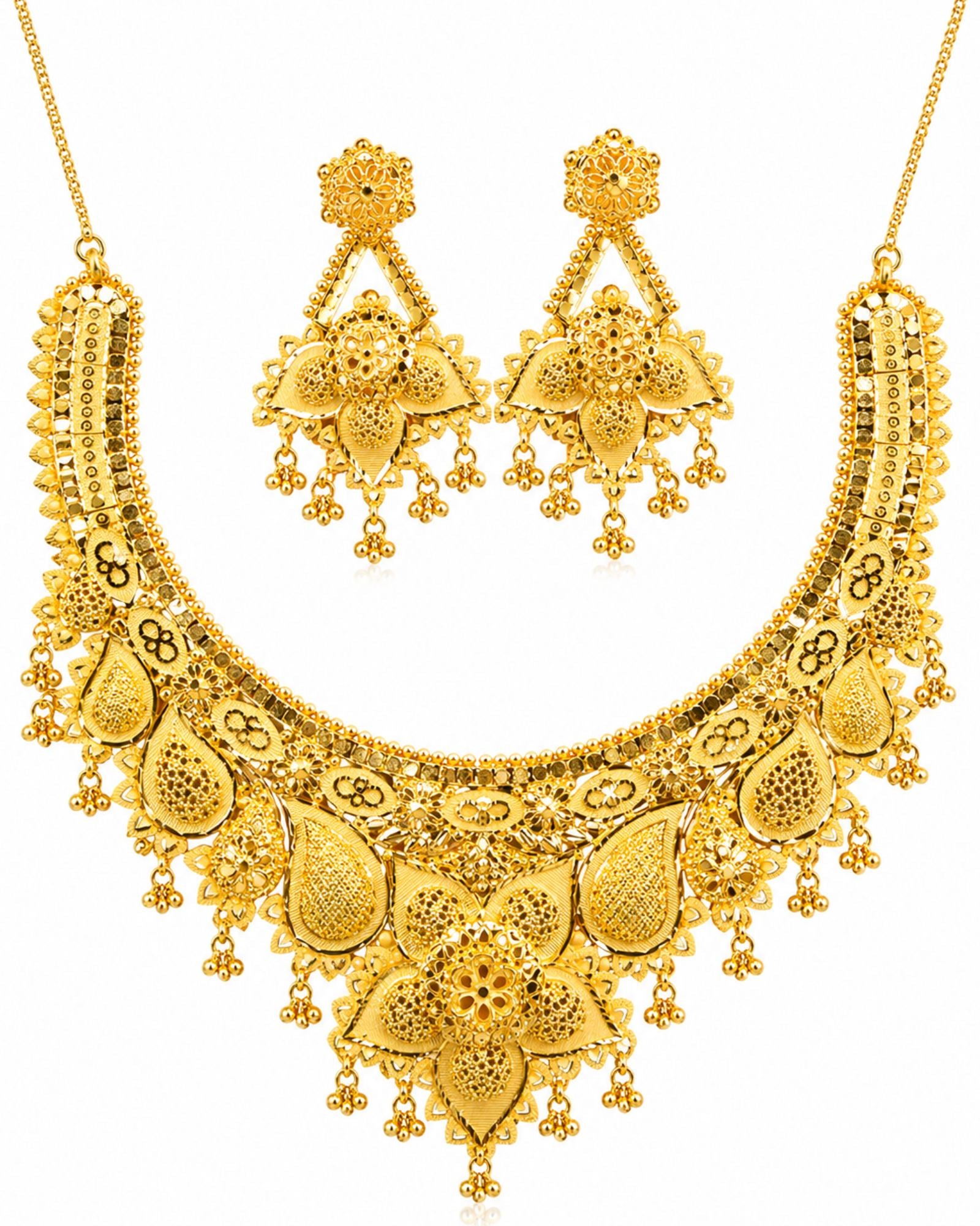 City Girl 24K Gold Plated Traditional Necklace Set with Matching Earrings | Antique Bridal Choker Jewellery Set for Women & Girls