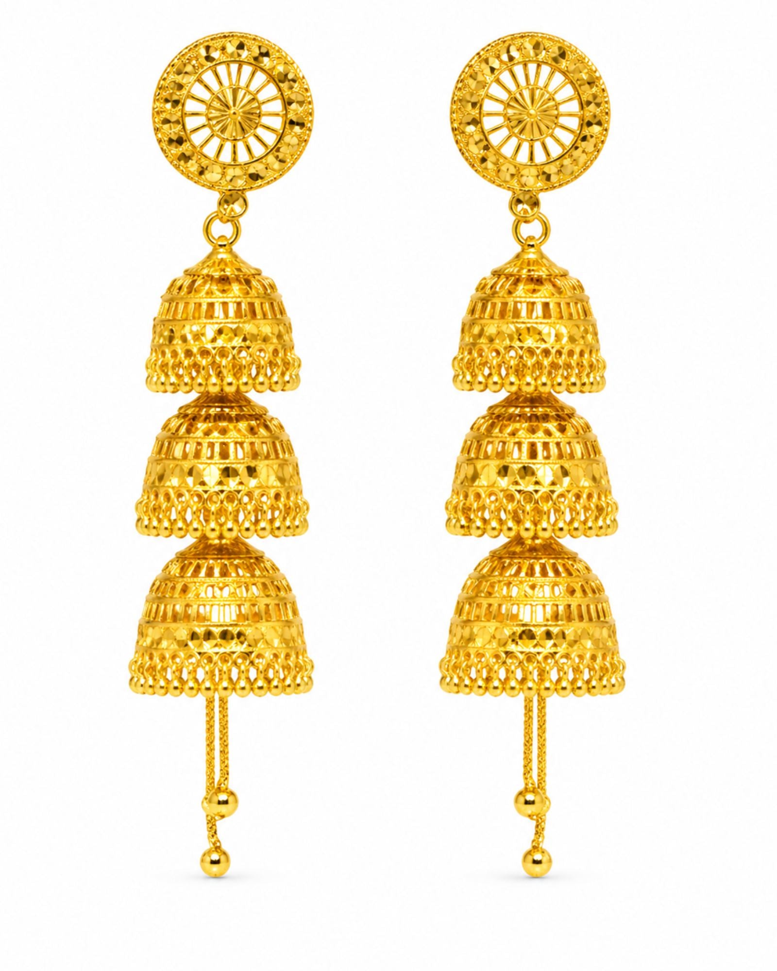 City Girl 24CT Gold Plated Long Jhumka Earrings | 8.5 CM Traditional Layered Temple Design | Statement Ethnic Jewellery