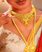 City Girl 24K Gold Plated Traditional Necklace Set with Matching Earrings | Antique Bridal Choker Jewellery Set for Women & Girls