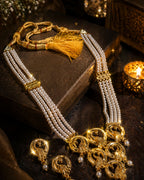 City Girl 24CT Gold Plated 4-Line Pearl Necklace Set with Matching Earrings | Elegant Multi-Strand Traditional Jewellery