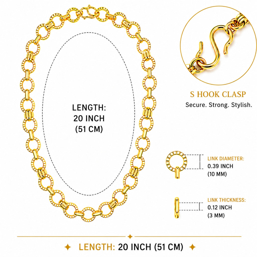 City Girl Jewellery 24 Inch Gold Plated Textured Oval Link Chain Necklace for Men & Women | Premium Statement Chain with Secure S Hook Clasp | Lightweight Fashion Jewellery