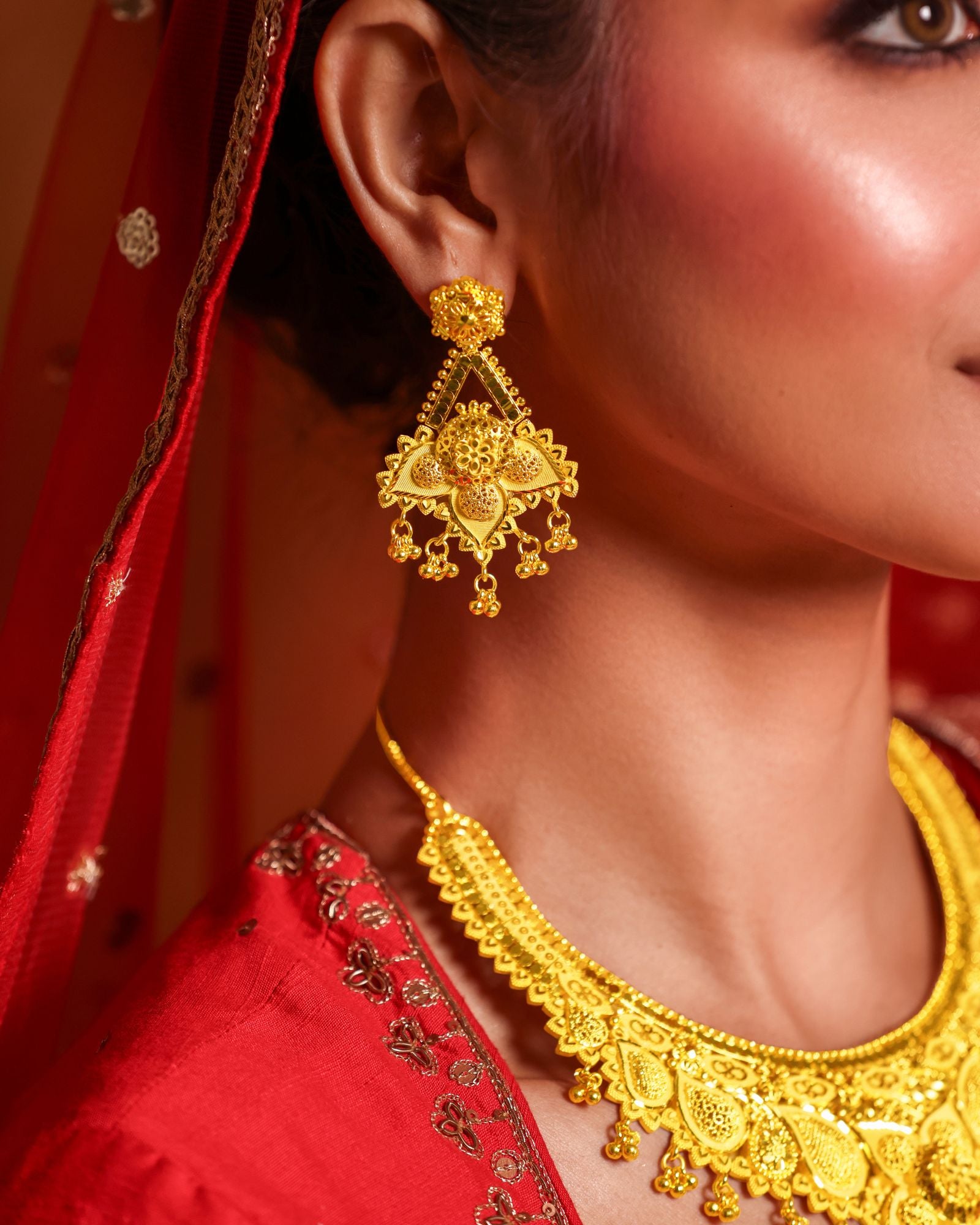City Girl 24K Gold Plated Traditional Necklace Set with Matching Earrings | Antique Bridal Choker Jewellery Set for Women & Girls