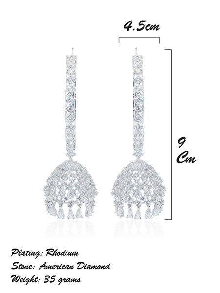 City Girl AD Rhodium-Plated CZ Stone Half Hoop Earrings for Women and Girls
