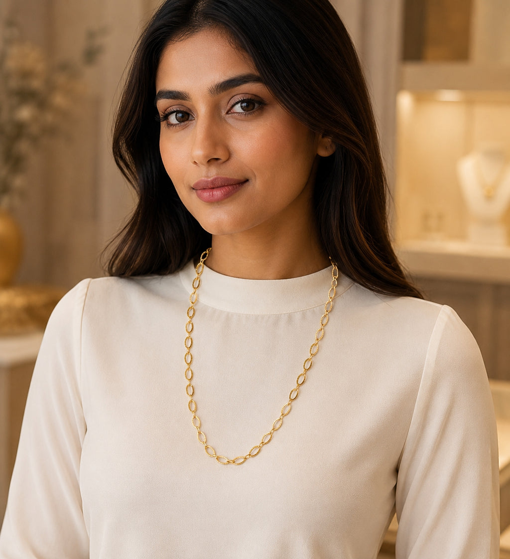 City Girl Jewellery 24KT Gold Plated 24 Inch Chain for Men & Women | 4mm Oval Link Necklace | Lightweight 6g Gold Replica Chain | Copper Base | Anti-Rash | Daily Wear Fashion Jewellery