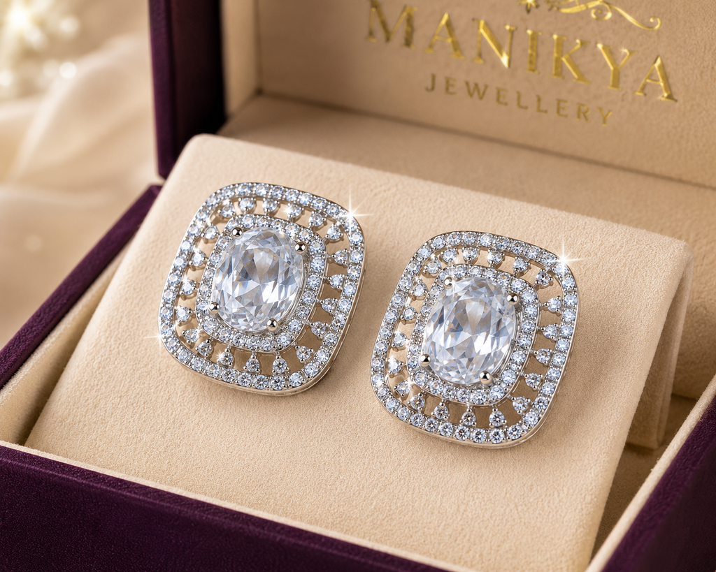 City Girl Cz Stone Rhodium Silver color Western  Stud Earring.