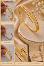 City Girl Jewellery 24CT Gold Plated Nail Bracelet for Women | AAA Cubic Zirconia Studded Openable Cuff Bangle | Anti Tarnish Lightweight Daily Wear Fashion Bracelet for Girls & Women | Gift for Wife, Sister & Girlfriend