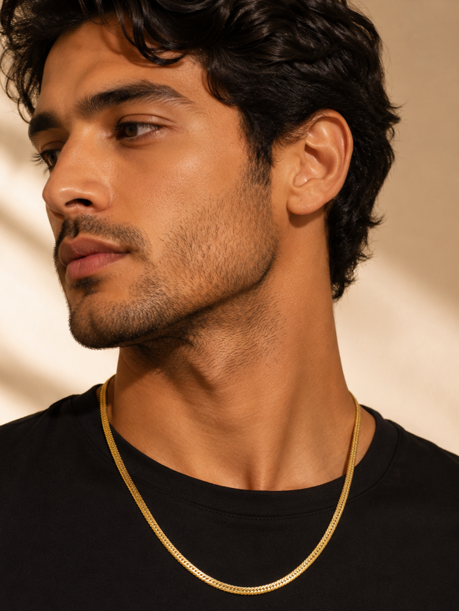 City Girl Premium Gold Plated Flat Cuban Chain for Men | 24 Inch (61 cm) Length | 5 mm Width | Durable Fashion Necklace Chain for Men & Boys | Gold Tone Statement Jewellery