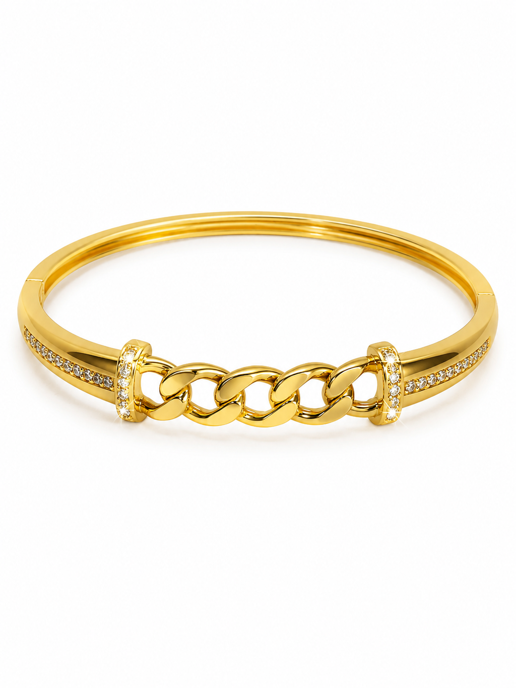 CITYGIRL 18K Gold Plated Chain Link Openable Kada Bracelet for Women & Girls | AD Zircon Stone Bracelet | Anti Tarnish | Premium Locking Bangle | Party, Wedding & Daily Wear Jewellery | One Size