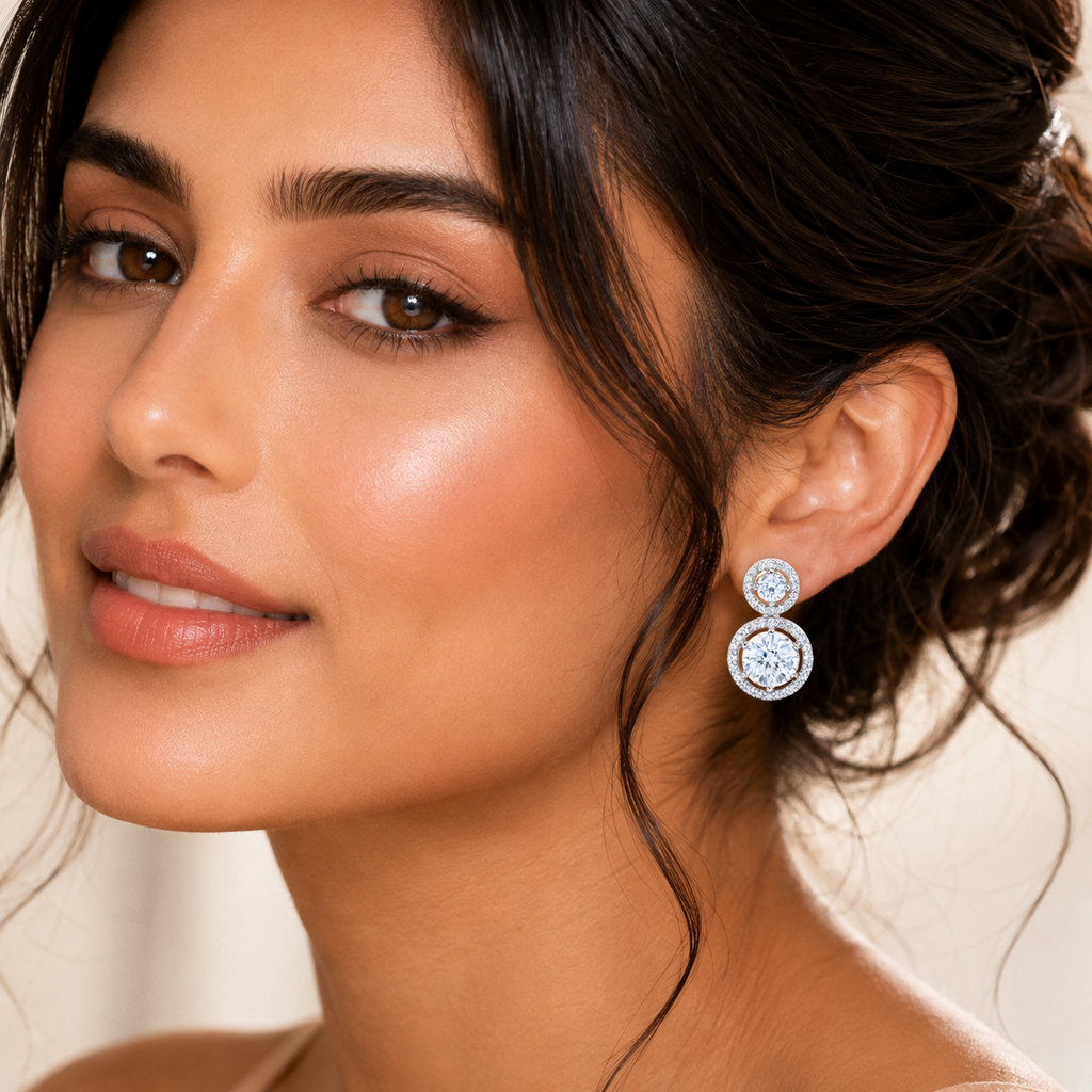 City Girl AD Rhodium-Plated CZ Stone Stud Earrings for Women and Girls