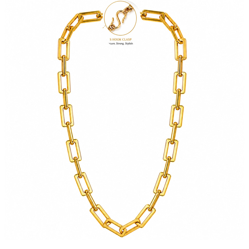 Manikya Jewellery 18CT Gold Plated Rectangular Link Chain Necklace for Women | Paperclip Style Necklace with S-Hook Clasp | Minimalist Daily Wear Fashion Jewellery