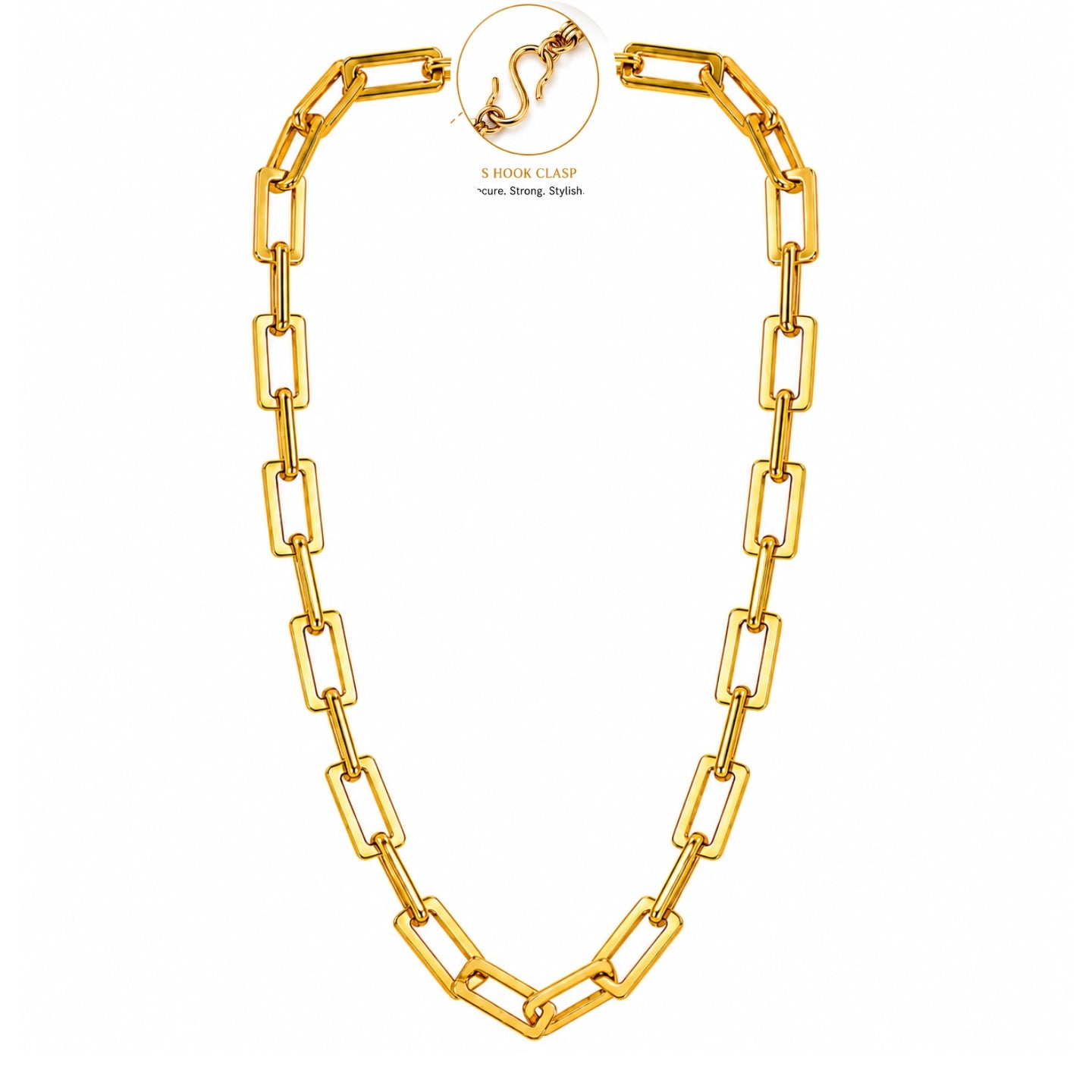 Manikya Jewellery 18CT Gold Plated Rectangular Link Chain Necklace for Women | Paperclip Style Necklace with S-Hook Clasp | Minimalist Daily Wear Fashion Jewellery