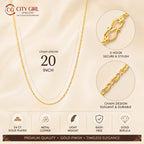 City Girl Jewellery 24CT Gold Plated Chain for Women & Girls | 20 Inch Lightweight Copper Chain Necklace | Gold Replica Daily Wear Necklace | Skin Friendly, Rash Free, Durable Fashion Jewellery for Casual, Office & Party Wear (CN 417)