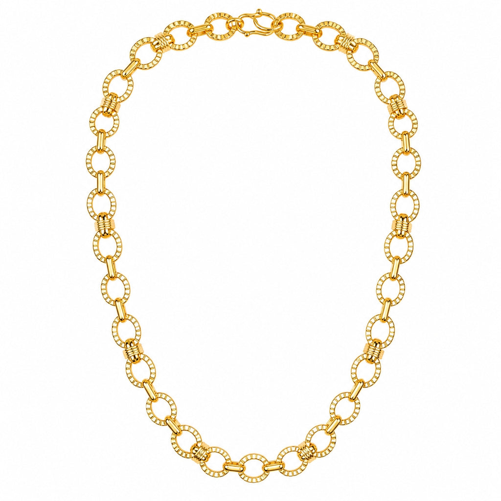 City Girl Jewellery 24 Inch Gold Plated Textured Oval Link Chain Necklace for Men & Women | Premium Statement Chain with Secure S Hook Clasp | Lightweight Fashion Jewellery