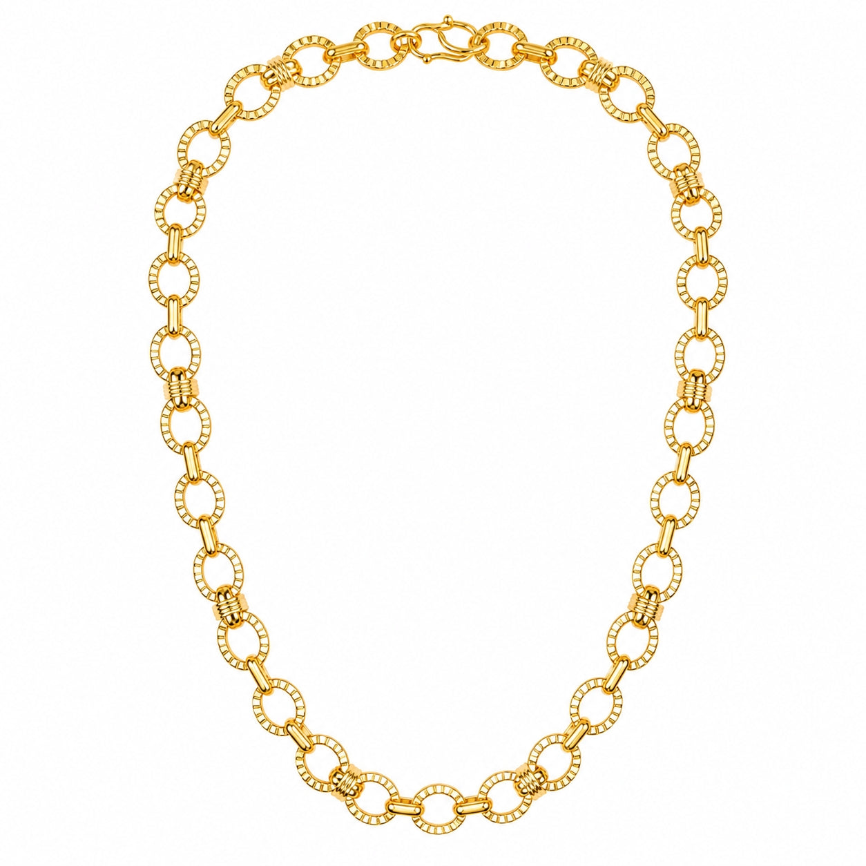 City Girl Jewellery 24 Inch Gold Plated Textured Oval Link Chain Necklace for Men & Women | Premium Statement Chain with Secure S Hook Clasp | Lightweight Fashion Jewellery