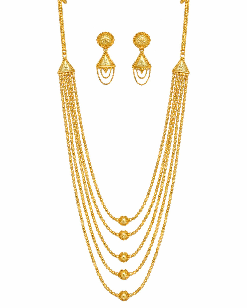 24CT Gold Plated Long Layered Haram Necklace Set for Women | Copper Base Traditional Jewellery | 30 Inch Necklace with Matching Earrings (3 cm) | Ethnic Wedding & Festive Wear