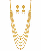 24CT Gold Plated Long Layered Haram Necklace Set for Women | Copper Base Traditional Jewellery | 30 Inch Necklace with Matching Earrings (3 cm) | Ethnic Wedding & Festive Wear
