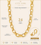 City Girl Jewellery 24K Gold Plated Textured Link Chain Necklace for Women & Men | Premium Statement Chain with S-Hook Clasp | Western Wear Fashion Jewellery