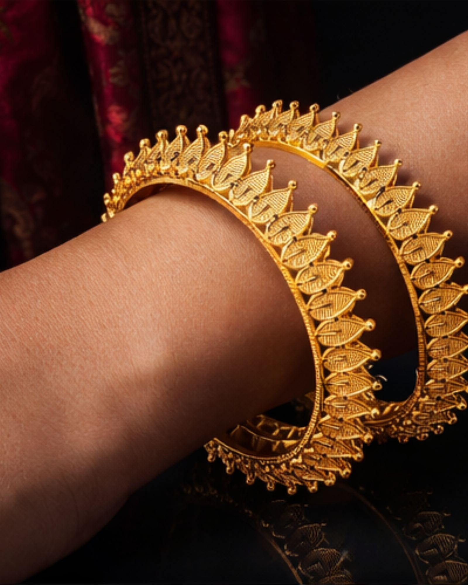 City Girl 24Ct Gold Plated Leaf Design Bangles – Traditional Statement Kada Set for Wedding & Party Wear
