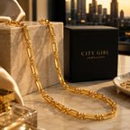 City Girl Jewellery 18K Gold Plated 20 Inch / 24 Inch Link Chain for Men & Women | 5mm Micro Gold Plated Stainless Steel Chain | Anti Tarnish, Waterproof, Skin Friendly, Lightweight Daily Wear Necklace